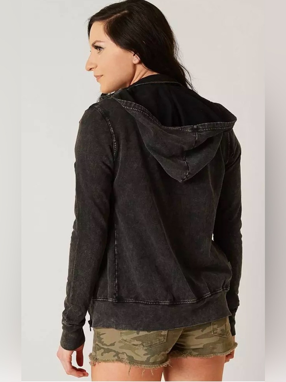 Fast & Furious by Affliction Black Acid-Washed Cotton Moto-Inspired Zip Hoodie - Picture 3 of 14